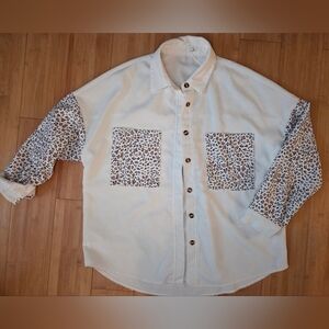 SHEIN White and Brown Leopard Print Casual Shirt